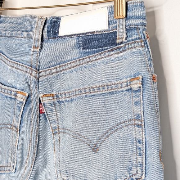 Re/Done Levi's High Rise Stove Pipe Jeans Denim Indigo Cotton Raw Hem - Picture 9 of 12